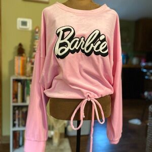 F21 Barbie pink crop velour sweater